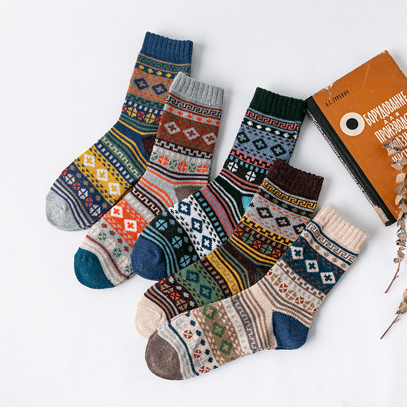 Amazon Cross-Border Foreign Trade Socks Men&#039;s Thickened Angora Wool Socks Thick Thread Ethnic Style Tube Socks AliExpress
