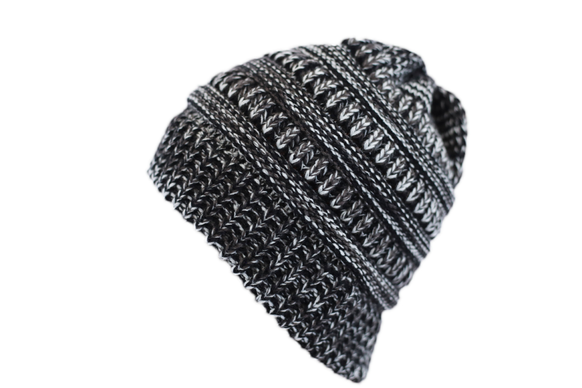 AliExpress EBay Best Seller in Europe and America Mixed Color Colored Thread Adults&#039; Ponytail Wool Knitted Color Topless Hat Factory Direct Sales
