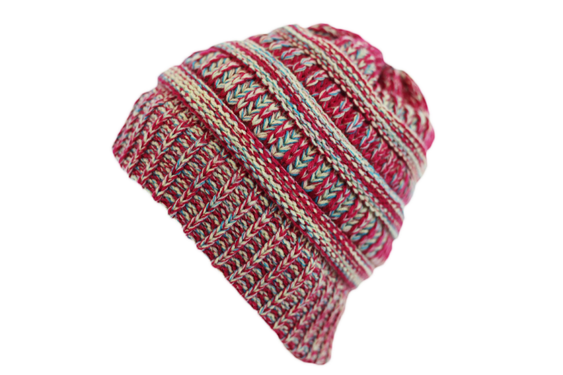 AliExpress EBay Best Seller in Europe and America Mixed Color Colored Thread Adults&#039; Ponytail Wool Knitted Color Topless Hat Factory Direct Sales