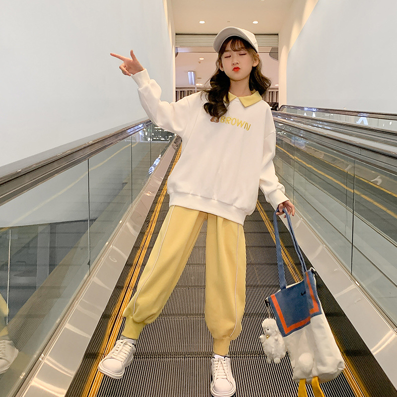 2021 Autumn New Children&#039;s Korean-Style Sweater Casual Pants Two-Piece Set for Girls Autumn Sports Suit Fashion