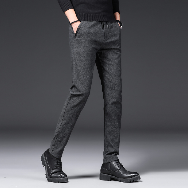 Autumn and Winter Thick Cotton and Linen Brushed Casual Pants Men&#039;s Pencil Pants Slim Stretch Men&#039;s Pants Youth Trendy Men&#039;s Clothing Wholesale