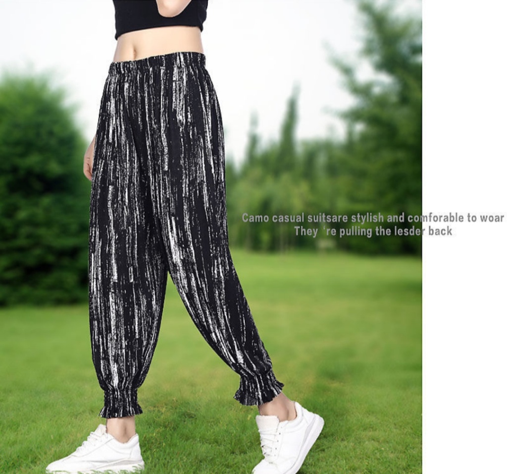 Manufacturer Summer Mosquito Repelling Pants Cool Ice Silk Women's Pants Ice Silk Women's Flower Pants Beauty Stripe Drape Bloomers Casual Pants Manufacturer Summer Mosquito Repelling Pants Cool Ice Silk Women's Pants Ice Silk Women's Flower Pants Beauty Stripe Drape Bloomers Casual Pants