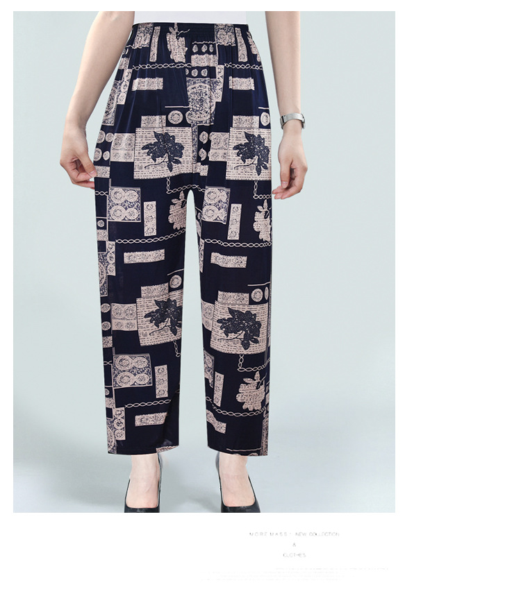 Factory Direct Sales Summer Cool Ice Silk Women's Pants Ice Silk Women's Flower Pants Cropped Flower Pants Middle-Aged and Elderly Casual Pants Factory Direct Sales Summer Cool Ice Silk Women's Pants Ice Silk Women's Flower Pants Cropped Flower Pants Middle-Aged and Elderly Casual Pants