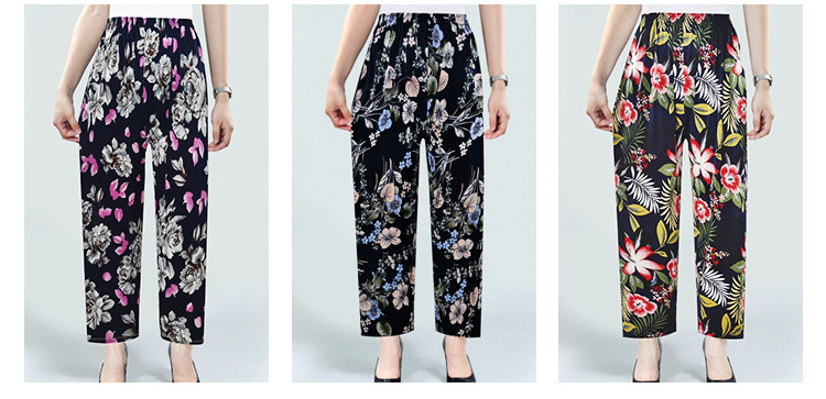 Factory Direct Sales Summer Cool Ice Silk Women's Pants Ice Silk Women's Flower Pants Cropped Flower Pants Middle-Aged and Elderly Casual Pants Factory Direct Sales Summer Cool Ice Silk Women's Pants Ice Silk Women's Flower Pants Cropped Flower Pants Middle-Aged and Elderly Casual Pants