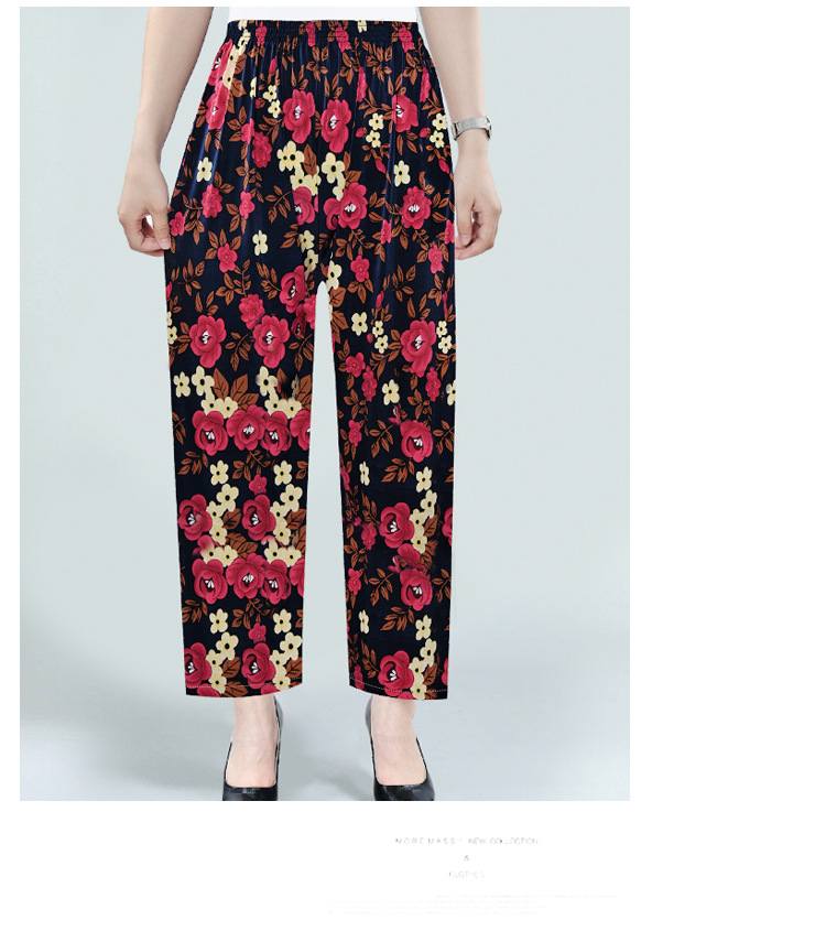 Factory Direct Sales Summer Cool Ice Silk Women's Pants Ice Silk Women's Flower Pants Cropped Flower Pants Middle-Aged and Elderly Casual Pants Factory Direct Sales Summer Cool Ice Silk Women's Pants Ice Silk Women's Flower Pants Cropped Flower Pants Middle-Aged and Elderly Casual Pants