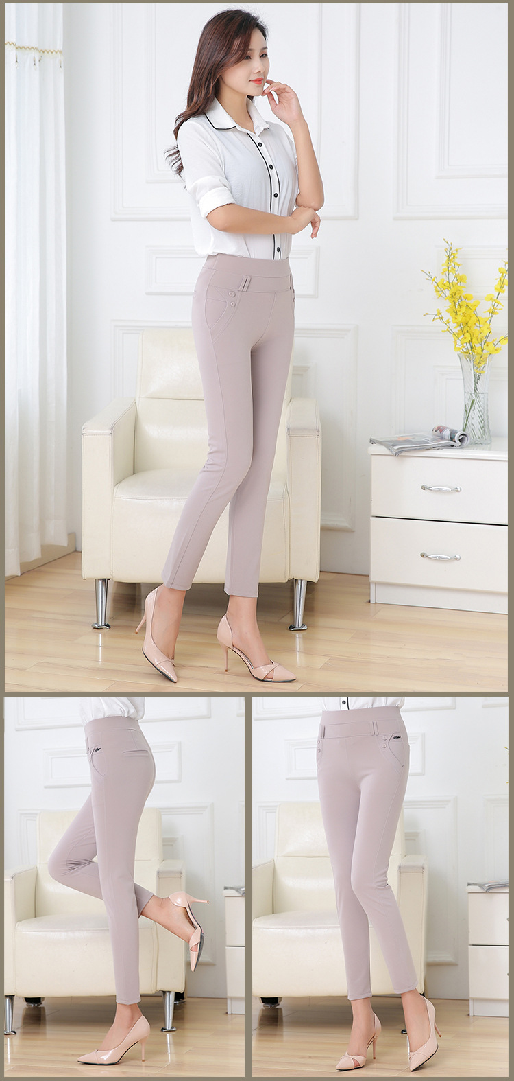 The 2017 summer new qiaodi manufacturer wholesale color Korean color mid-waist cotton nine-point women's pencil pants and small foot pants
