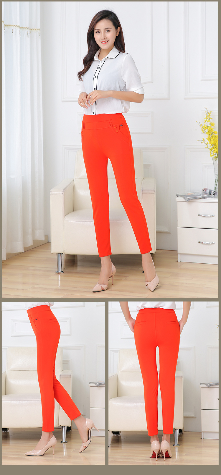 The 2017 summer new qiaodi manufacturer wholesale color Korean color mid-waist cotton nine-point women's pencil pants and small foot pants