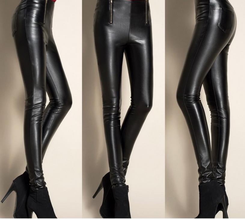The new high waist tight leather pants PU backing female trousers thin pencil pants feet