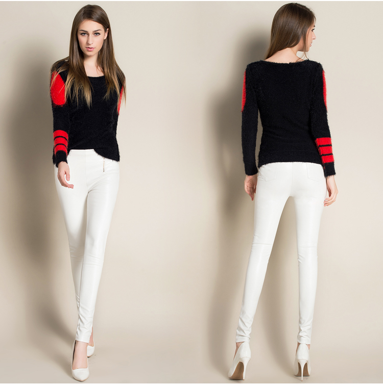 The new high waist tight leather pants PU backing female trousers thin pencil pants feet The new high waist tight leather pants PU backing female trousers thin pencil pants feet