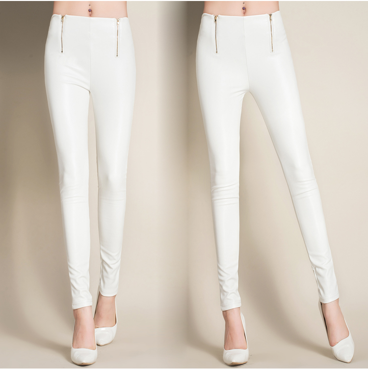 The new high waist tight leather pants PU backing female trousers thin pencil pants feet The new high waist tight leather pants PU backing female trousers thin pencil pants feet