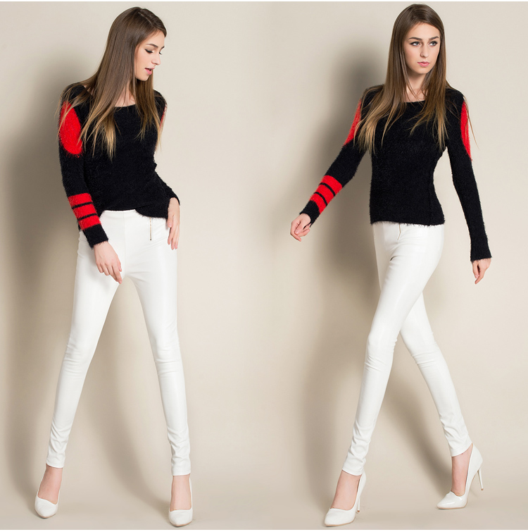 The new high waist tight leather pants PU backing female trousers thin pencil pants feet The new high waist tight leather pants PU backing female trousers thin pencil pants feet