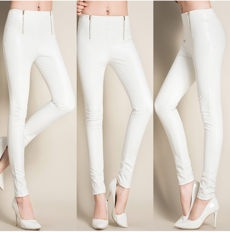 The new high waist tight leather pants PU backing female trousers thin pencil pants feet The new high waist tight leather pants PU backing female trousers thin pencil pants feet