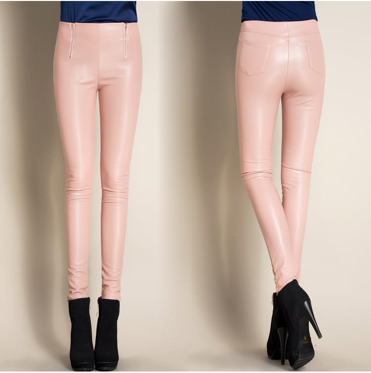 The new high waist tight leather pants PU backing female trousers thin pencil pants feet The new high waist tight leather pants PU backing female trousers thin pencil pants feet