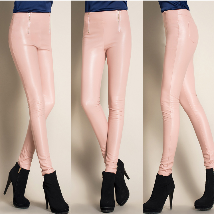 The new high waist tight leather pants PU backing female trousers thin pencil pants feet The new high waist tight leather pants PU backing female trousers thin pencil pants feet