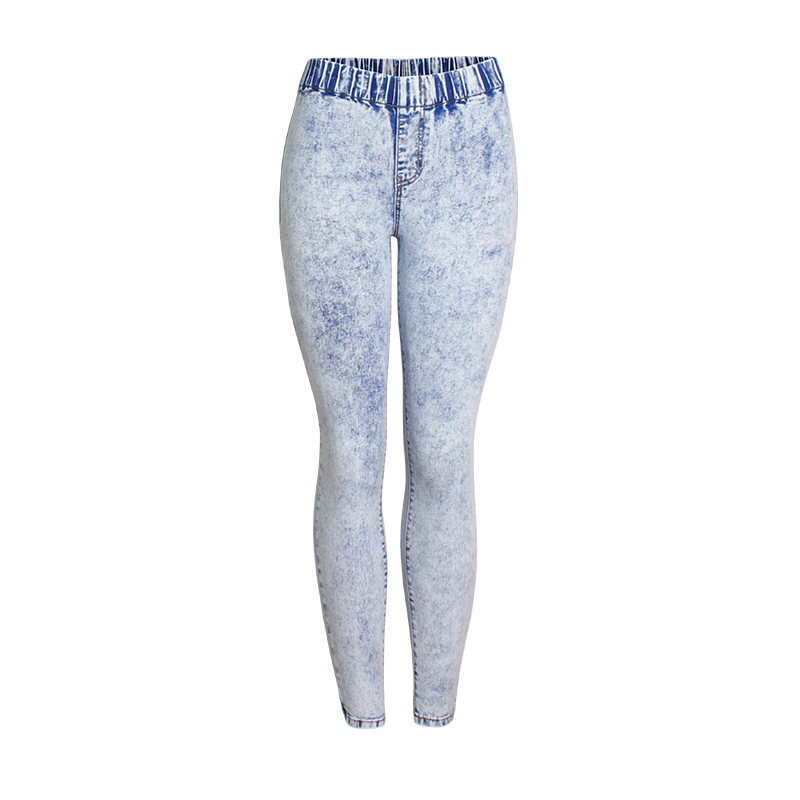 American Hot Style Women's Snowflake Washing Water Elastic waist slim feet jeans pants medium high waist pencil pants American Hot Style Women's Snowflake Washing Water Elastic waist slim feet jeans pants medium high waist pencil pants
