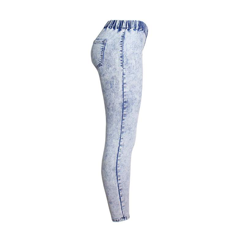 American Hot Style Women's Snowflake Washing Water Elastic waist slim feet jeans pants medium high waist pencil pants American Hot Style Women's Snowflake Washing Water Elastic waist slim feet jeans pants medium high waist pencil pants