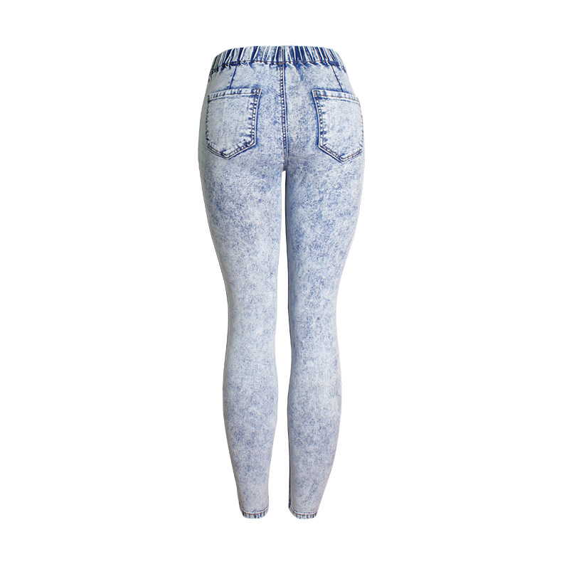 American Hot Style Women's Snowflake Washing Water Elastic waist slim feet jeans pants medium high waist pencil pants American Hot Style Women's Snowflake Washing Water Elastic waist slim feet jeans pants medium high waist pencil pants