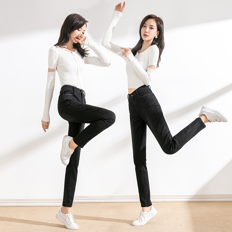 Black Slim Fit Pencil Pants Black Skinny Tappered Pants Women 2021 New Fall Women&#039;s Clothing Tide High Waist Jeans Women