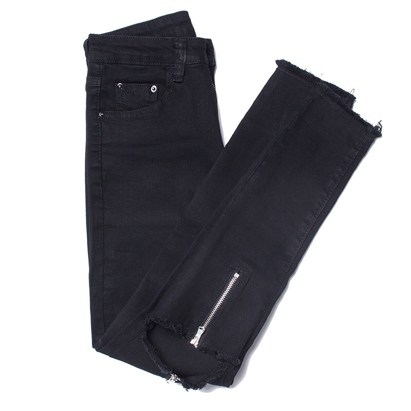2020ins super hot jeans for Women black knee Zipper ripped small foot pencil pants trend beggar 17