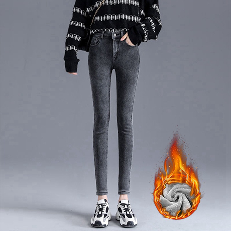 High Waist Jeans Women&#039;s Pants Autumn and Winter Fleece-Lined New Outer Wear Thick Tight Stretch All-Matching Ankle Tight Pencil Pants