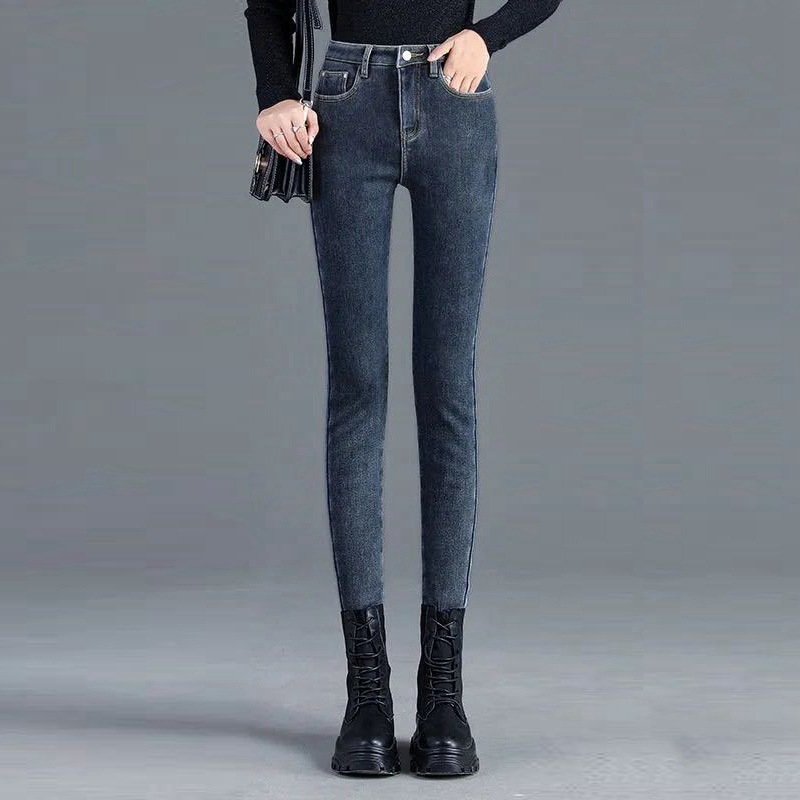High Waist Jeans Women&#039;s Pants Autumn and Winter Fleece-Lined New Outer Wear Thick Tight Stretch All-Matching Ankle Tight Pencil Pants