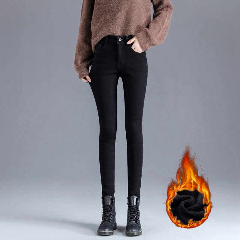 High Waist Jeans Women&#039;s Pants Autumn and Winter Fleece-Lined New Outer Wear Thick Tight Stretch All-Matching Ankle Tight Pencil Pants