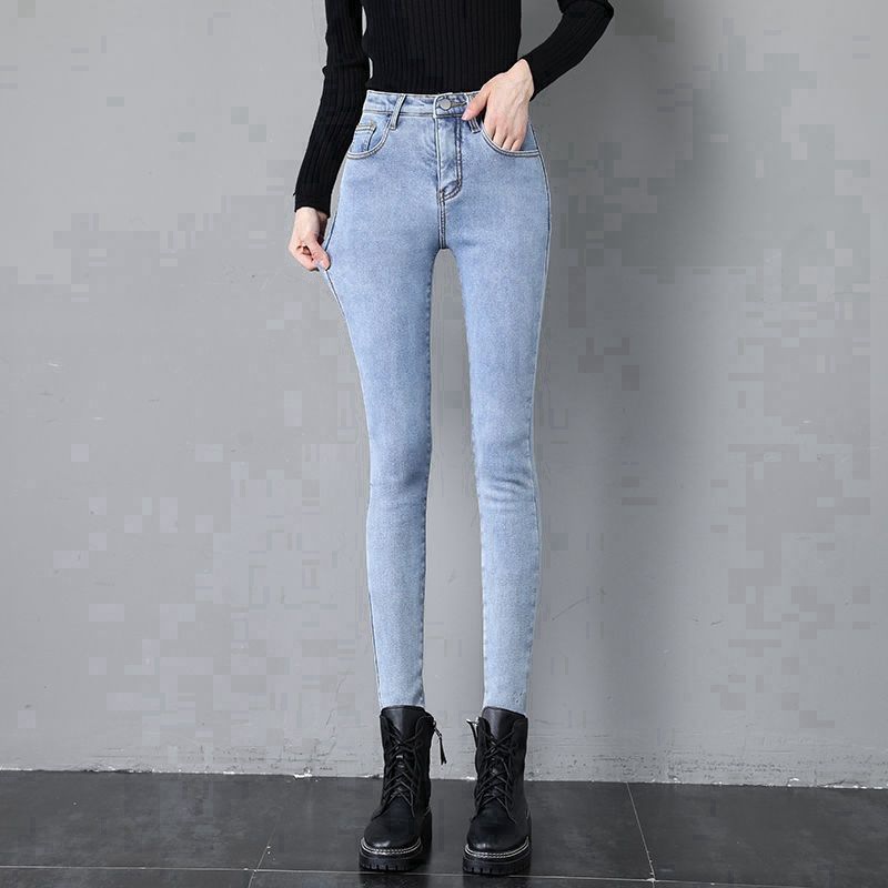 High Waist Jeans Women&#039;s Pants Autumn and Winter Fleece-Lined New Outer Wear Thick Tight Stretch All-Matching Ankle Tight Pencil Pants