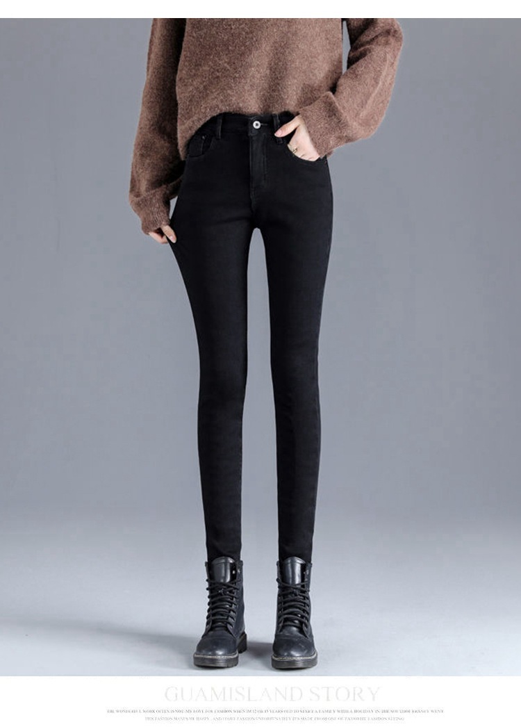 High Waist Jeans Women's Pants Autumn and Winter Fleece-Lined New Outer Wear Thick Tight Stretch All-Matching Ankle Tight Pencil Pants