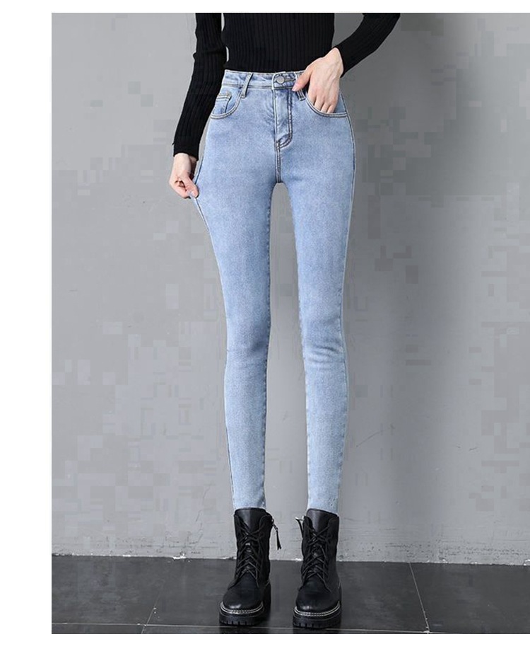 High Waist Jeans Women's Pants Autumn and Winter Fleece-Lined New Outer Wear Thick Tight Stretch All-Matching Ankle Tight Pencil Pants