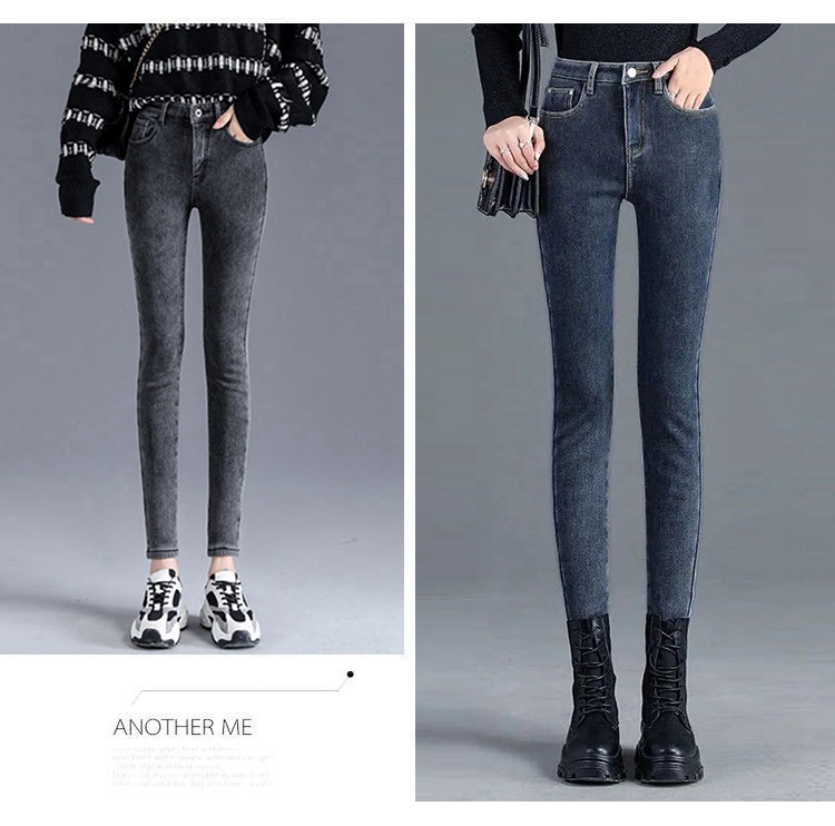 High Waist Jeans Women's Pants Autumn and Winter Fleece-Lined New Outer Wear Thick Tight Stretch All-Matching Ankle Tight Pencil Pants