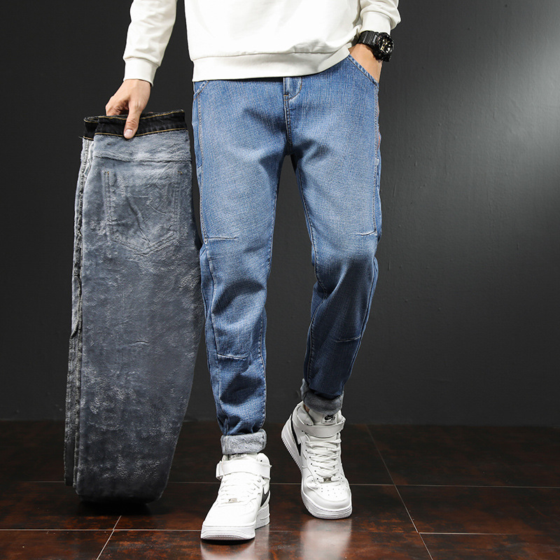 Winter New Loose Jeans Men&#039;s Hong Kong Style Harem plus Velvet Thickened Pencil Pants Denim Trousers Ankle Tight High Waist