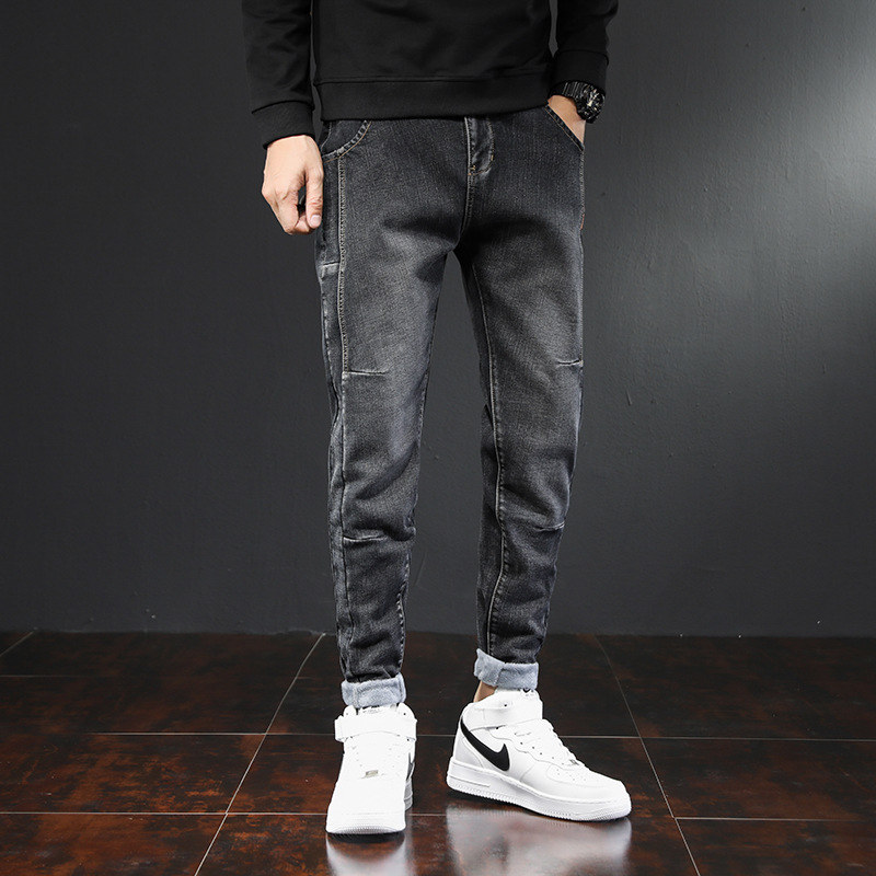 Winter New Loose Jeans Men&#039;s Hong Kong Style Harem plus Velvet Thickened Pencil Pants Denim Trousers Ankle Tight High Waist