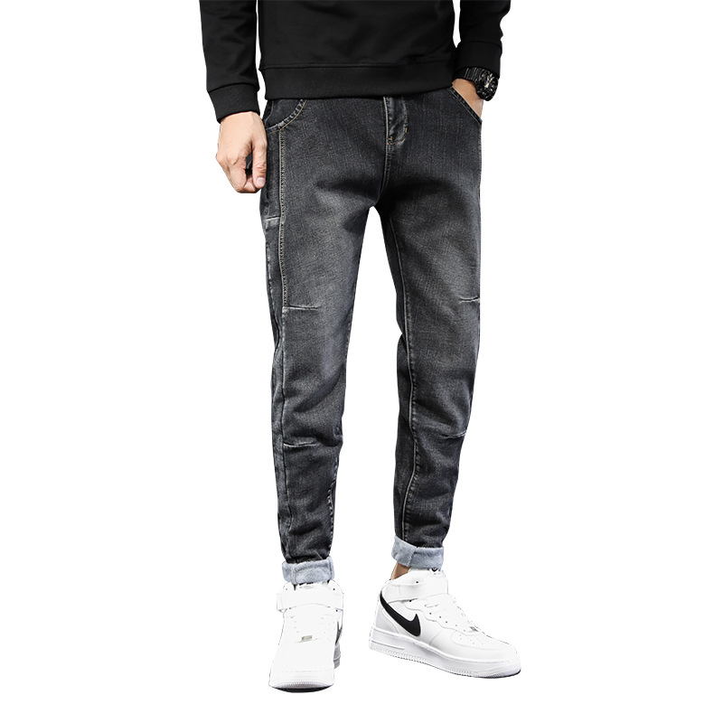 Winter New Loose Jeans Men&#039;s Hong Kong Style Harem plus Velvet Thickened Pencil Pants Denim Trousers Ankle Tight High Waist