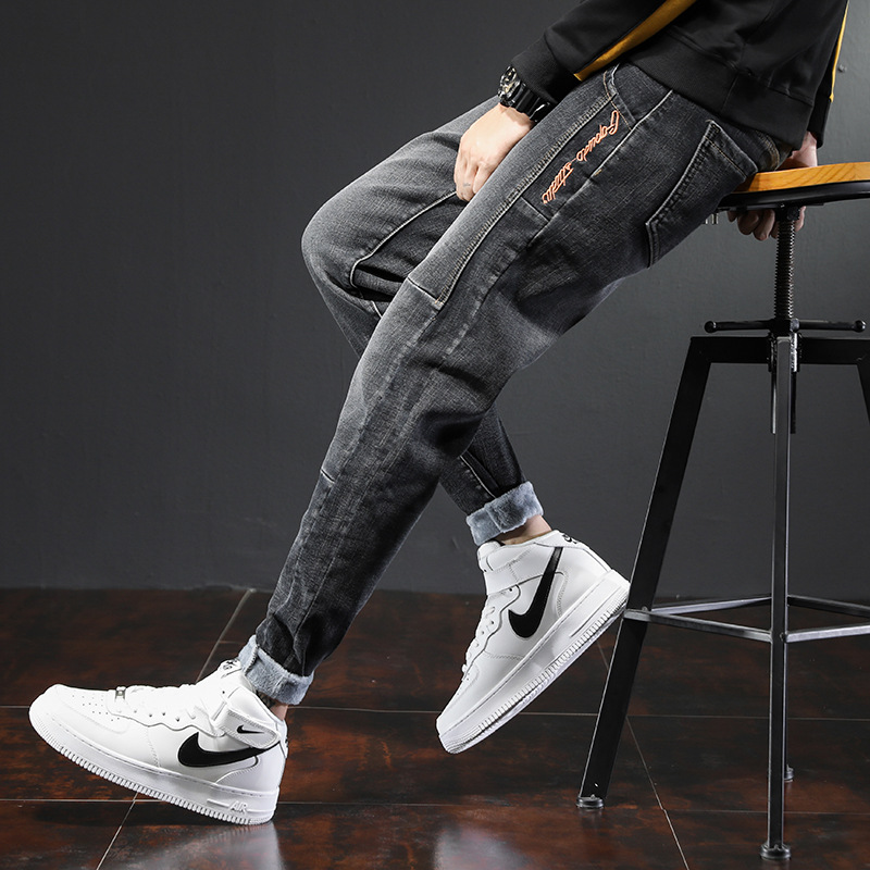 Winter New Loose Jeans Men&#039;s Hong Kong Style Harem plus Velvet Thickened Pencil Pants Denim Trousers Ankle Tight High Waist