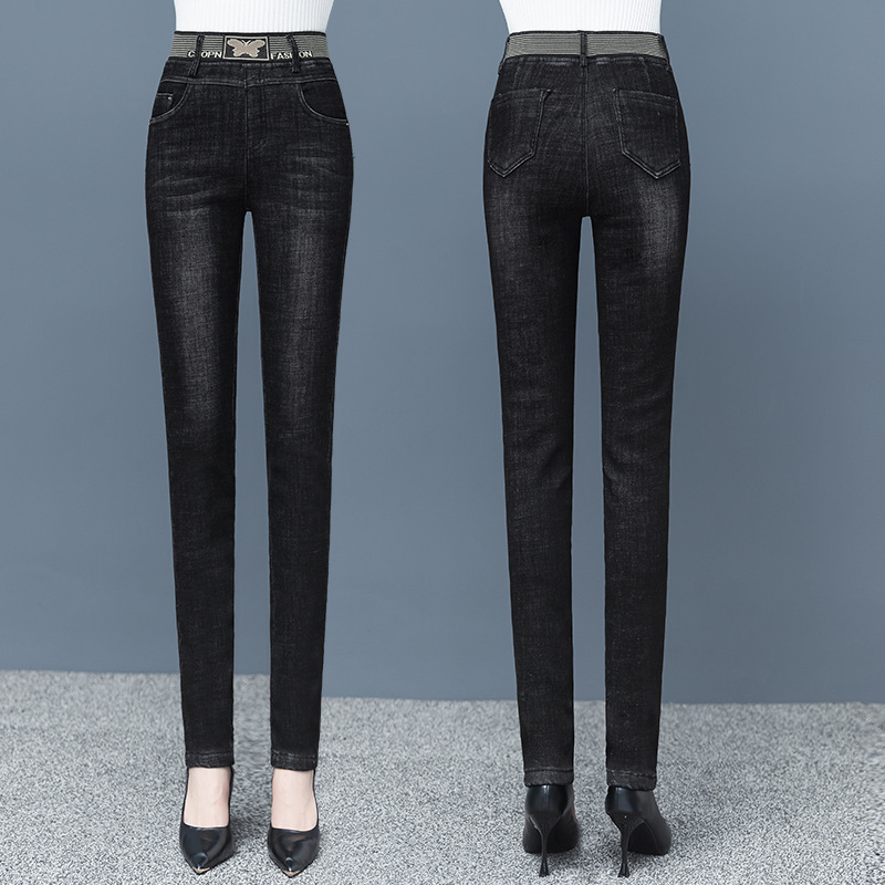 Black Jeans Women&#039;s High Waist Velvet Padded Skinny Pants 2021 Autumn and Winter Trousers Korean Style Stretch Skinny Pencil Pants Slimming