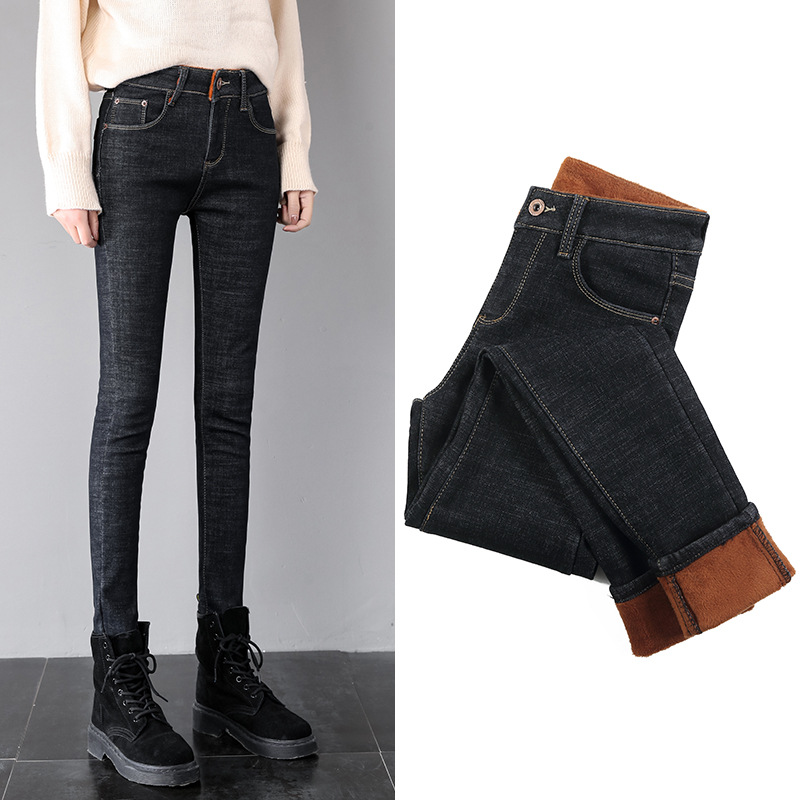2020 Autumn and Winter Fleece-Lined Thick Warm Pants Women's Stretch Slim Women's Clothing Tappered Pencil Pants All-Matching Jeans Women 2020 Autumn and Winter Fleece-Lined Thick Warm Pants Women's Stretch Slim Women's Clothing Tappered Pencil Pants All-Matching Jeans Women