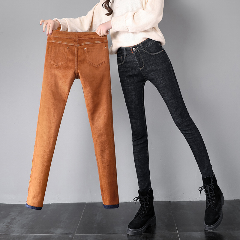 2020 Autumn and Winter Fleece-Lined Thick Warm Pants Women's Stretch Slim Women's Clothing Tappered Pencil Pants All-Matching Jeans Women 2020 Autumn and Winter Fleece-Lined Thick Warm Pants Women's Stretch Slim Women's Clothing Tappered Pencil Pants All-Matching Jeans Women