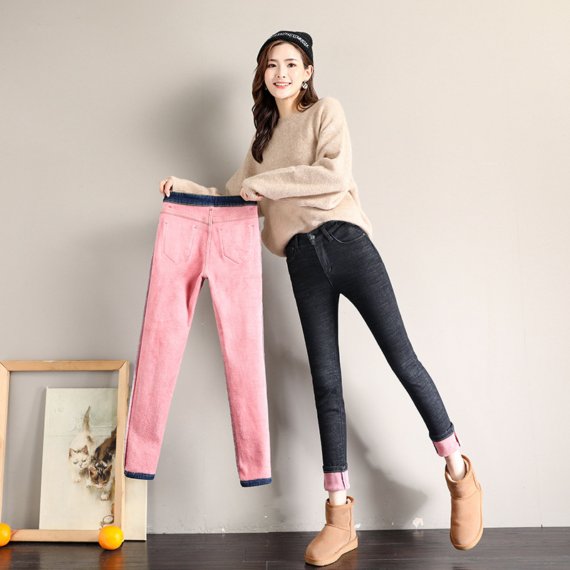 2020 Autumn and Winter Fleece-Lined Thick Warm Pants Women's Stretch Slim Women's Clothing Tappered Pencil Pants All-Matching Jeans Women 2020 Autumn and Winter Fleece-Lined Thick Warm Pants Women's Stretch Slim Women's Clothing Tappered Pencil Pants All-Matching Jeans Women
