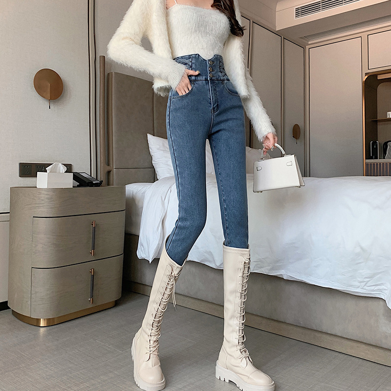 Women&#039;s Ultra High Waist Jeans Spring New Tappered Pants Slimming and Tight Pencil Pants Belly Contracting Hip Lifting Trousers Trendy