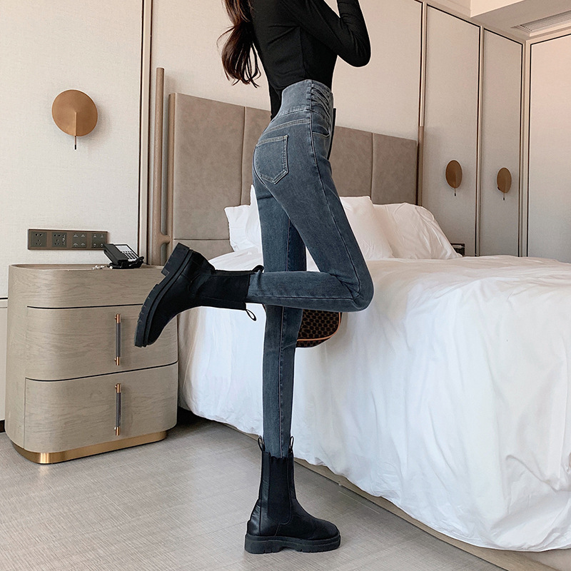 Women&#039;s Ultra High Waist Jeans Spring New Tappered Pants Slimming and Tight Pencil Pants Belly Contracting Hip Lifting Trousers Trendy