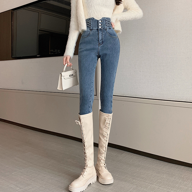 Women&#039;s Ultra High Waist Jeans Spring New Tappered Pants Slimming and Tight Pencil Pants Belly Contracting Hip Lifting Trousers Trendy