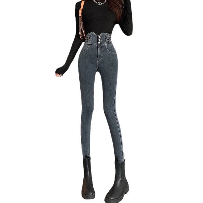 Women&#039;s Ultra High Waist Jeans Spring New Tappered Pants Slimming and Tight Pencil Pants Belly Contracting Hip Lifting Trousers Trendy