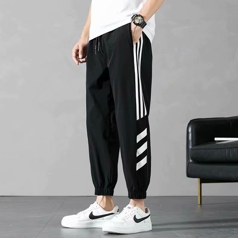 Sports Pants Men&#039;s Autumn Loose Cropped Casual Pants Trend Stripes Campus Loose Tappered Internet Celebrity Men&#039;s Ninth Pants