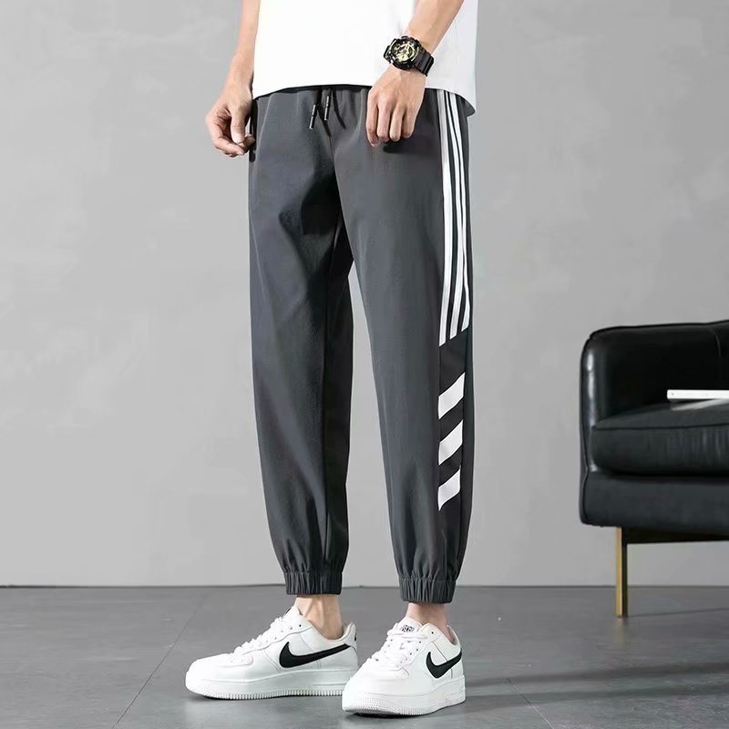 Sports Pants Men&#039;s Autumn Loose Cropped Casual Pants Trend Stripes Campus Loose Tappered Internet Celebrity Men&#039;s Ninth Pants