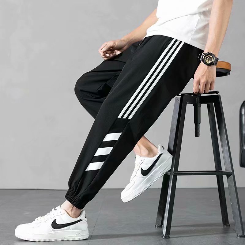 Sports Pants Men&#039;s Autumn Loose Cropped Casual Pants Trend Stripes Campus Loose Tappered Internet Celebrity Men&#039;s Ninth Pants