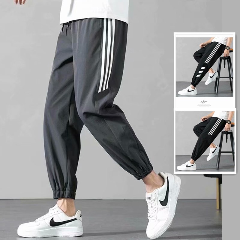 Sports Pants Men&#039;s Autumn Loose Cropped Casual Pants Trend Stripes Campus Loose Tappered Internet Celebrity Men&#039;s Ninth Pants
