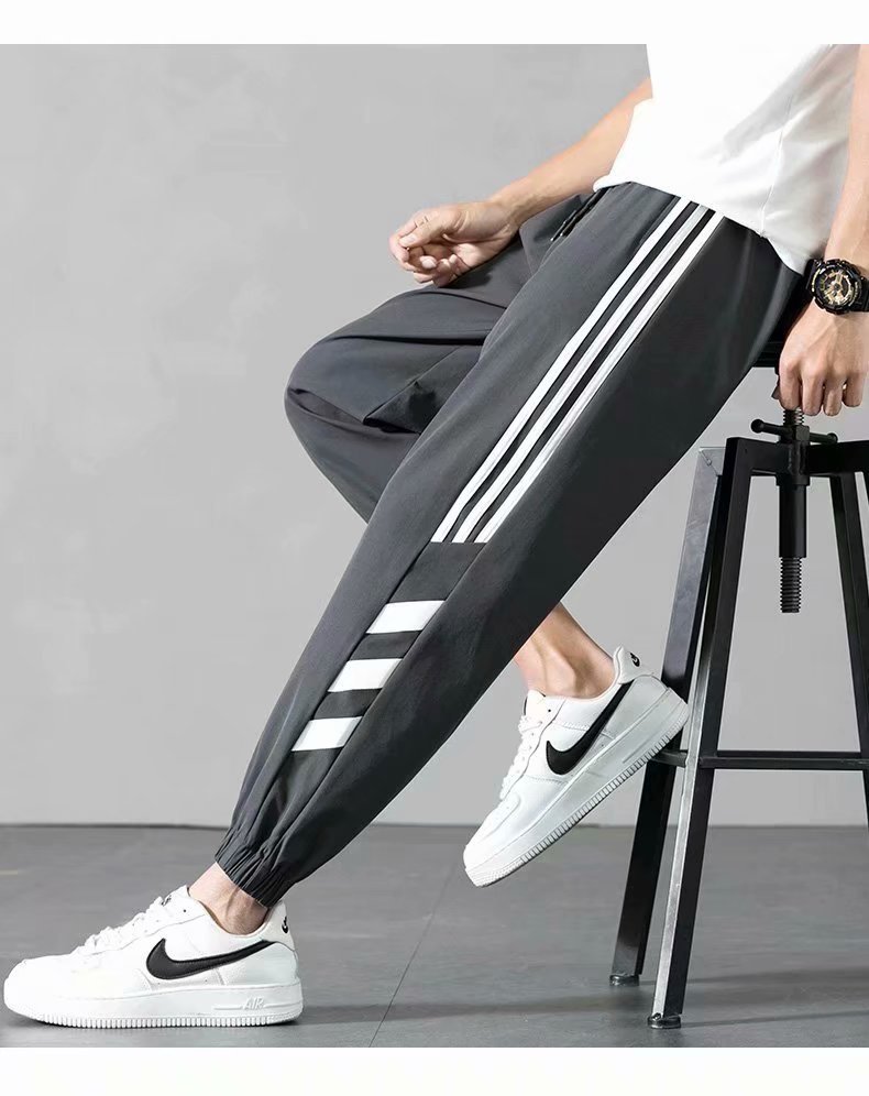 Sports Pants Men's Autumn Loose Cropped Casual Pants Trend Stripes Campus Loose Tappered Internet Celebrity Men's Ninth Pants