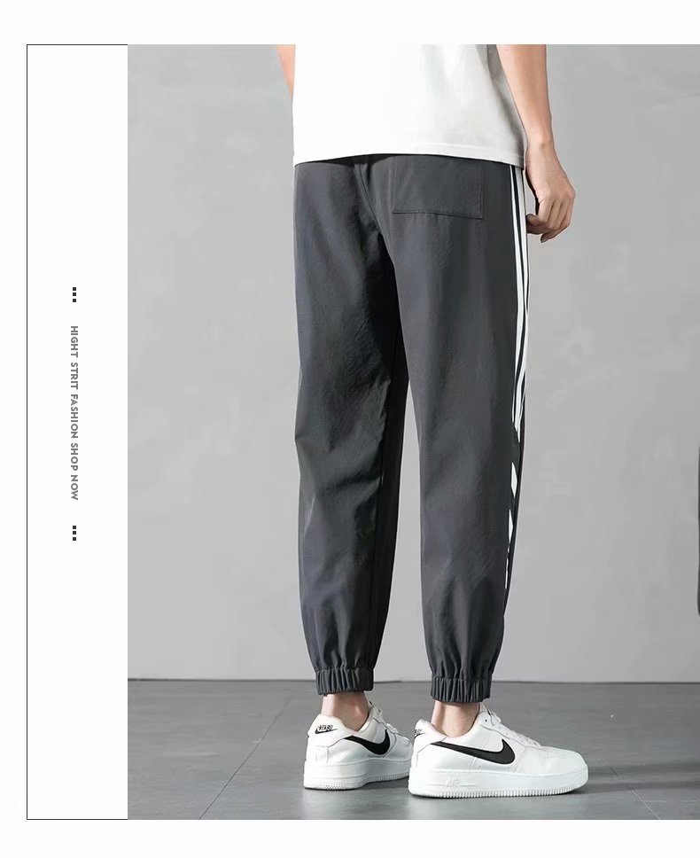 Sports Pants Men's Autumn Loose Cropped Casual Pants Trend Stripes Campus Loose Tappered Internet Celebrity Men's Ninth Pants
