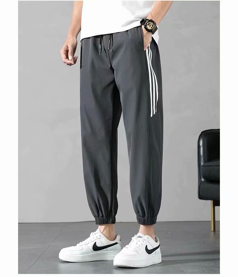 Sports Pants Men's Autumn Loose Cropped Casual Pants Trend Stripes Campus Loose Tappered Internet Celebrity Men's Ninth Pants