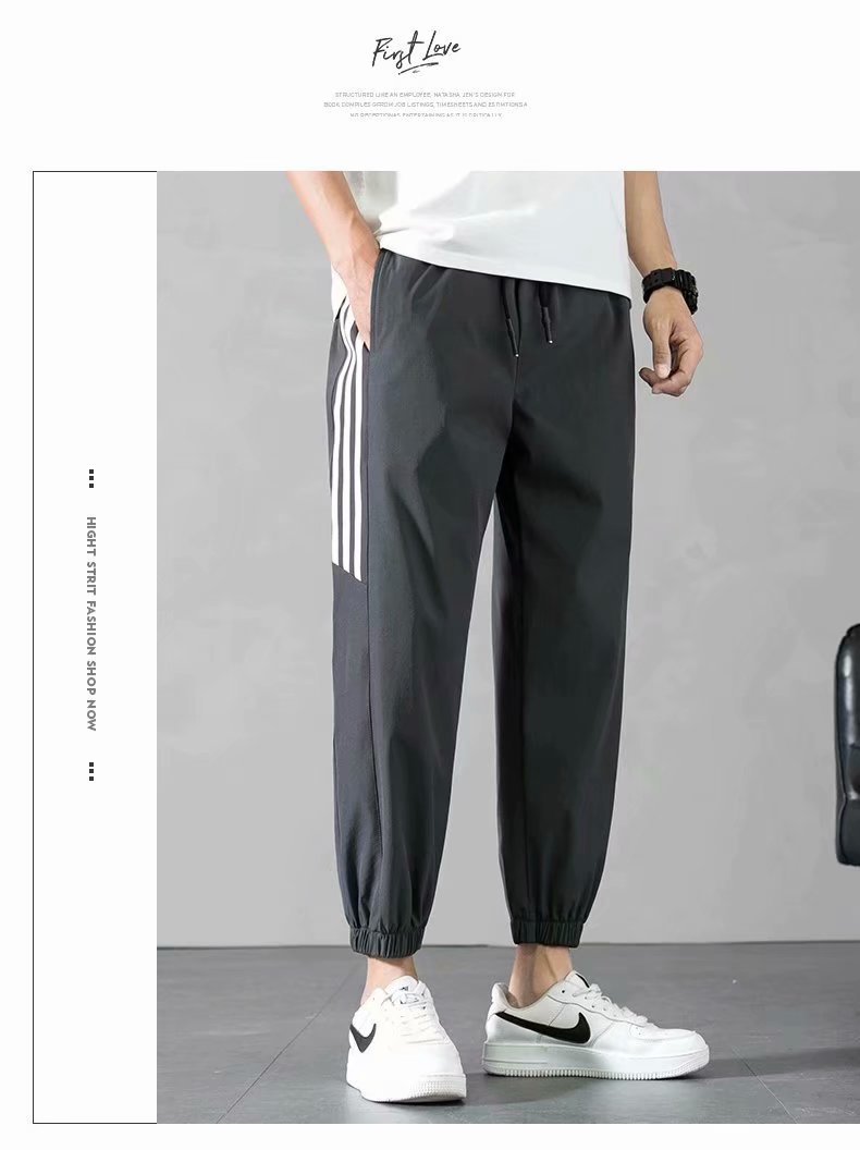 Sports Pants Men's Autumn Loose Cropped Casual Pants Trend Stripes Campus Loose Tappered Internet Celebrity Men's Ninth Pants